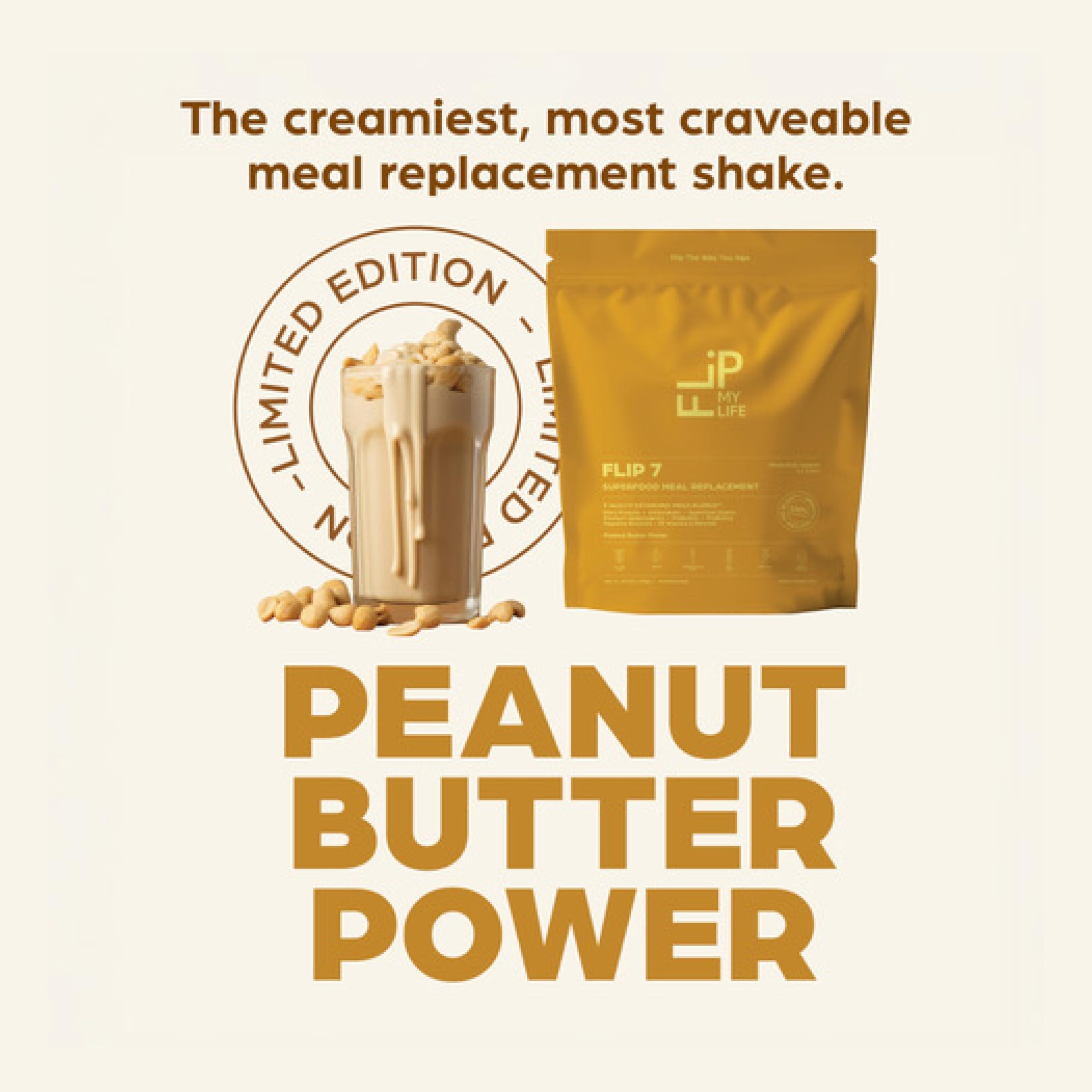 Flip My Life Flip7 Peanut Butter Power prebiotic probiotic blend supports gut health.