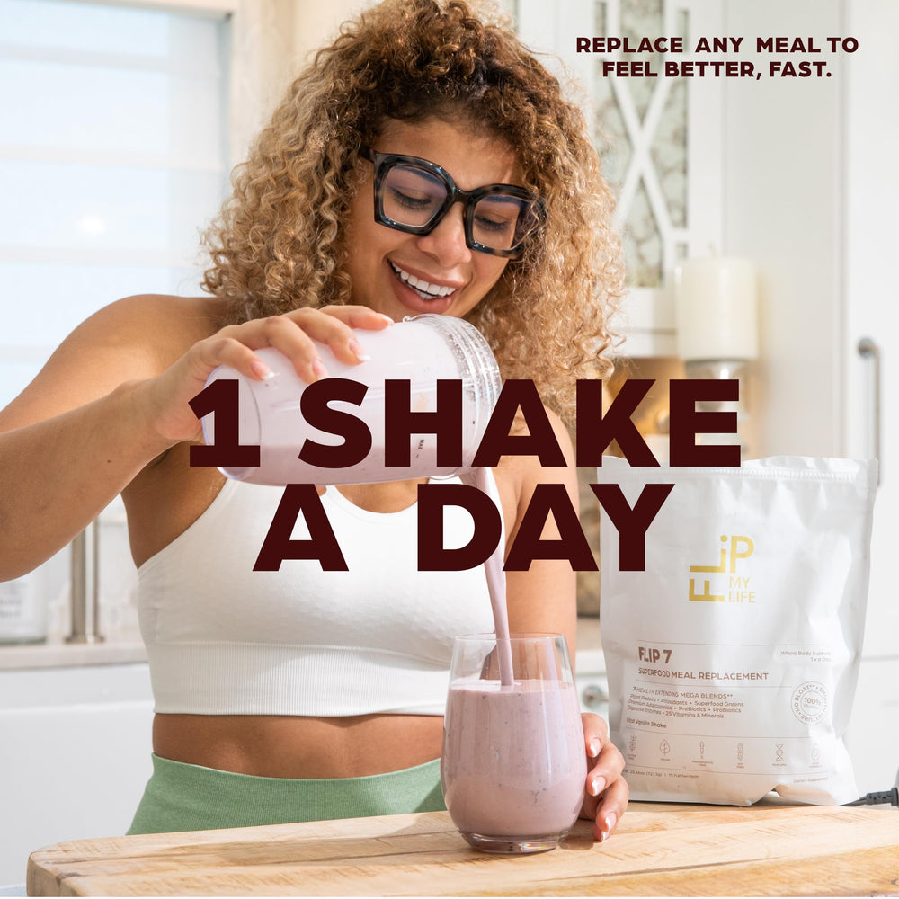 Flip My Life Flip 7 vanilla pre-workout and post-workout routine companion.