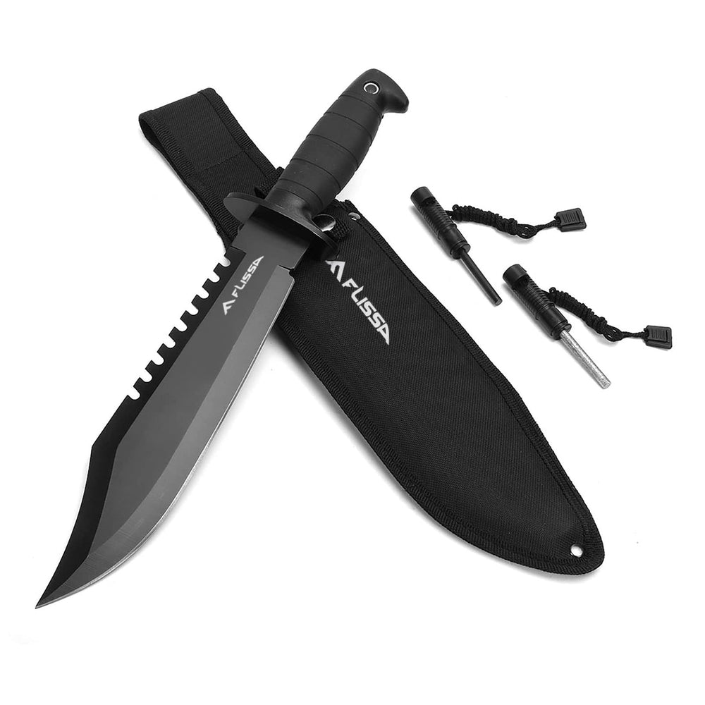 FLISSA survival knife with 15-inch fixed blade for rugged camping tasks