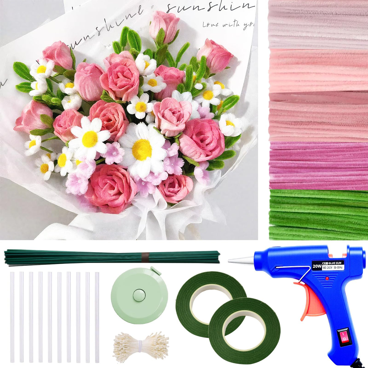 Flizubat 500pcs pink thick pipe cleaners for bright DIY flowers and crafts