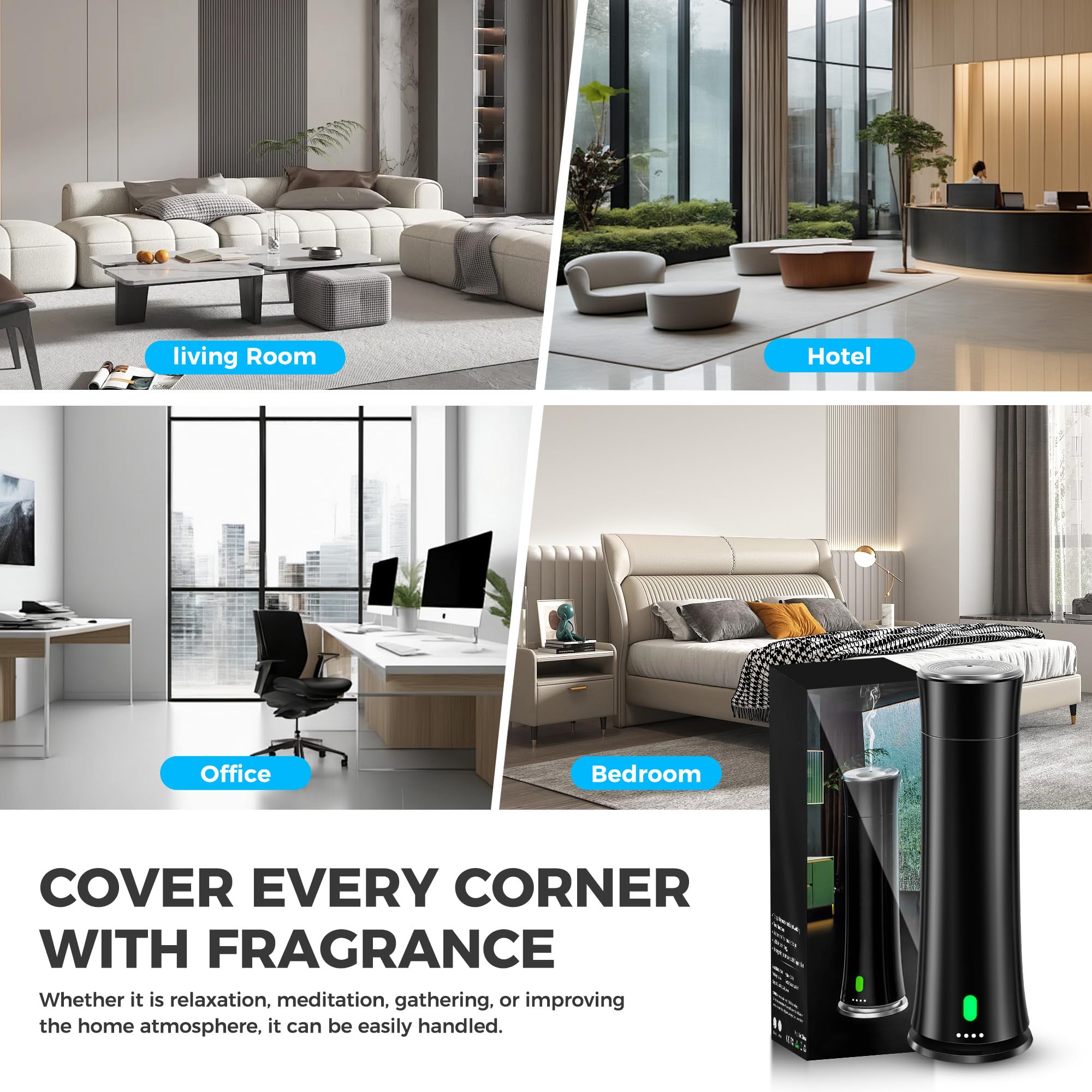 FLLUK nano mist visuals emphasize rapid and even scent diffusion.