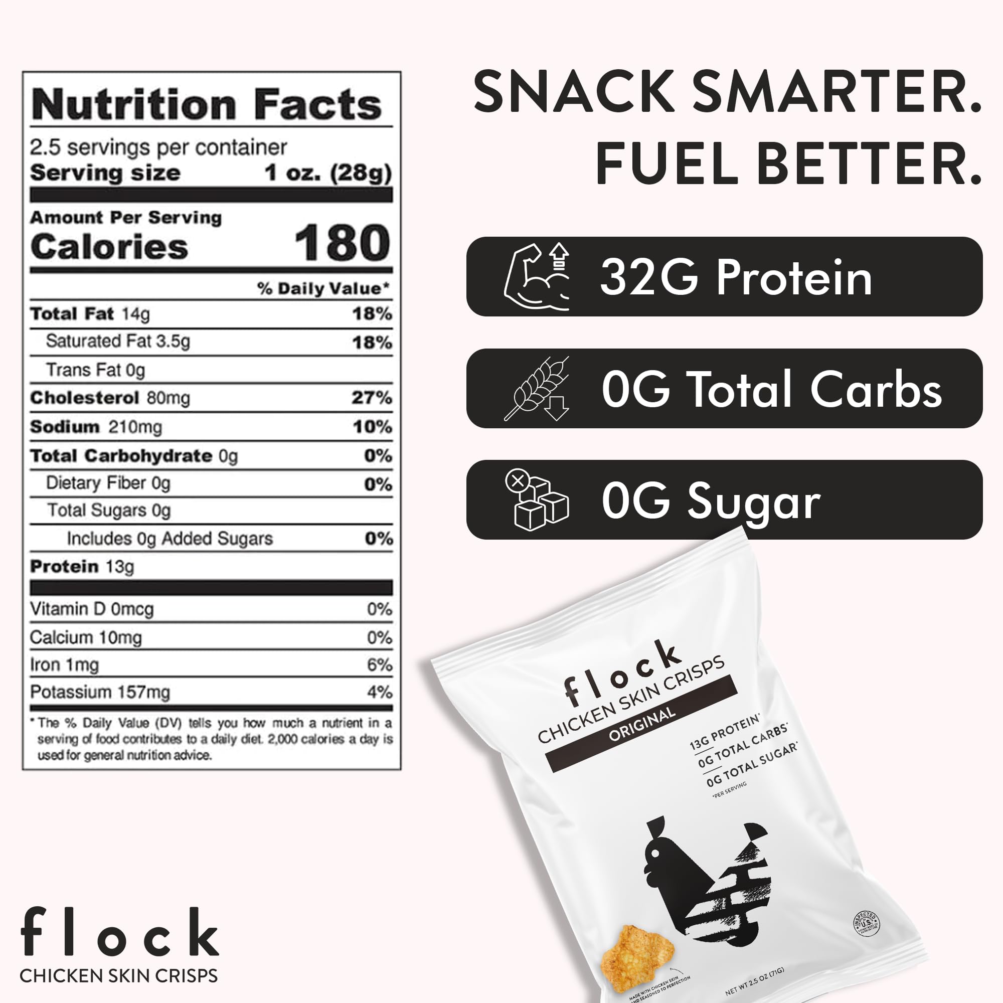 Crispy chicken skin chips by Flock showcasing a crunchy texture for snacking.