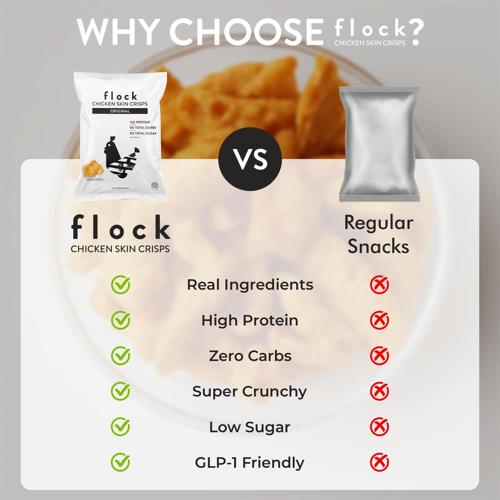 On-the-go friendly Flock chicken skin snack for meal prep or travel.