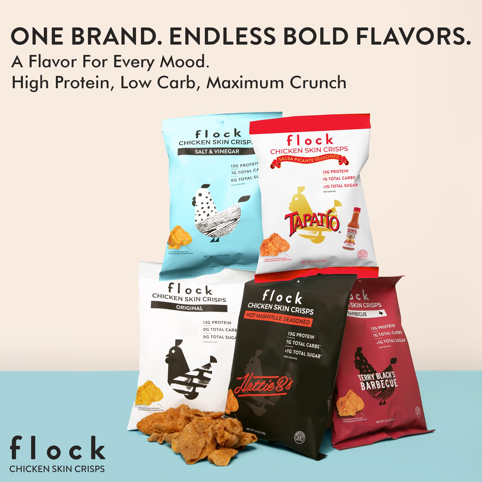 Flock protein crackers ideal for dips, salads, and quick meals.