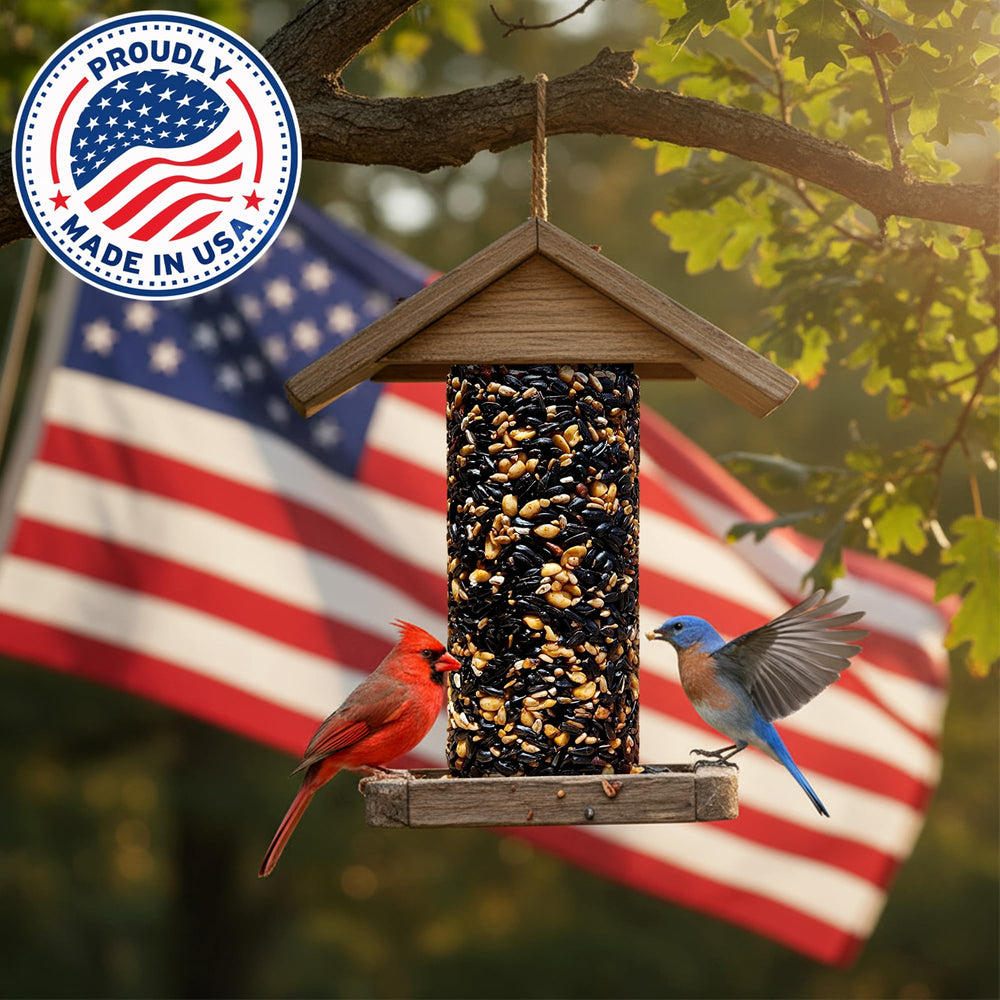 Flockin hot pepper bird seed cylinder ingredients include premium seeds.