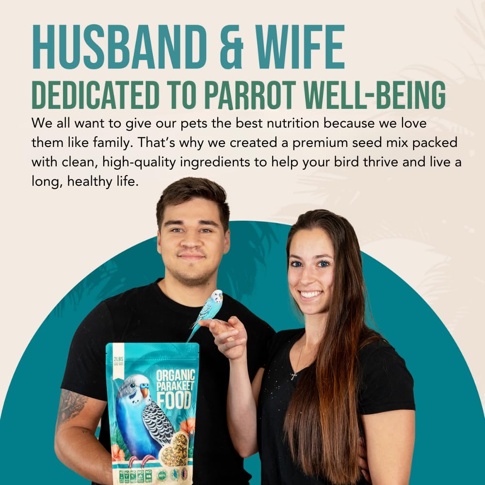 Flocksentials parakeet seed blend close-up, highlighting organic ingredients for healthy eating.