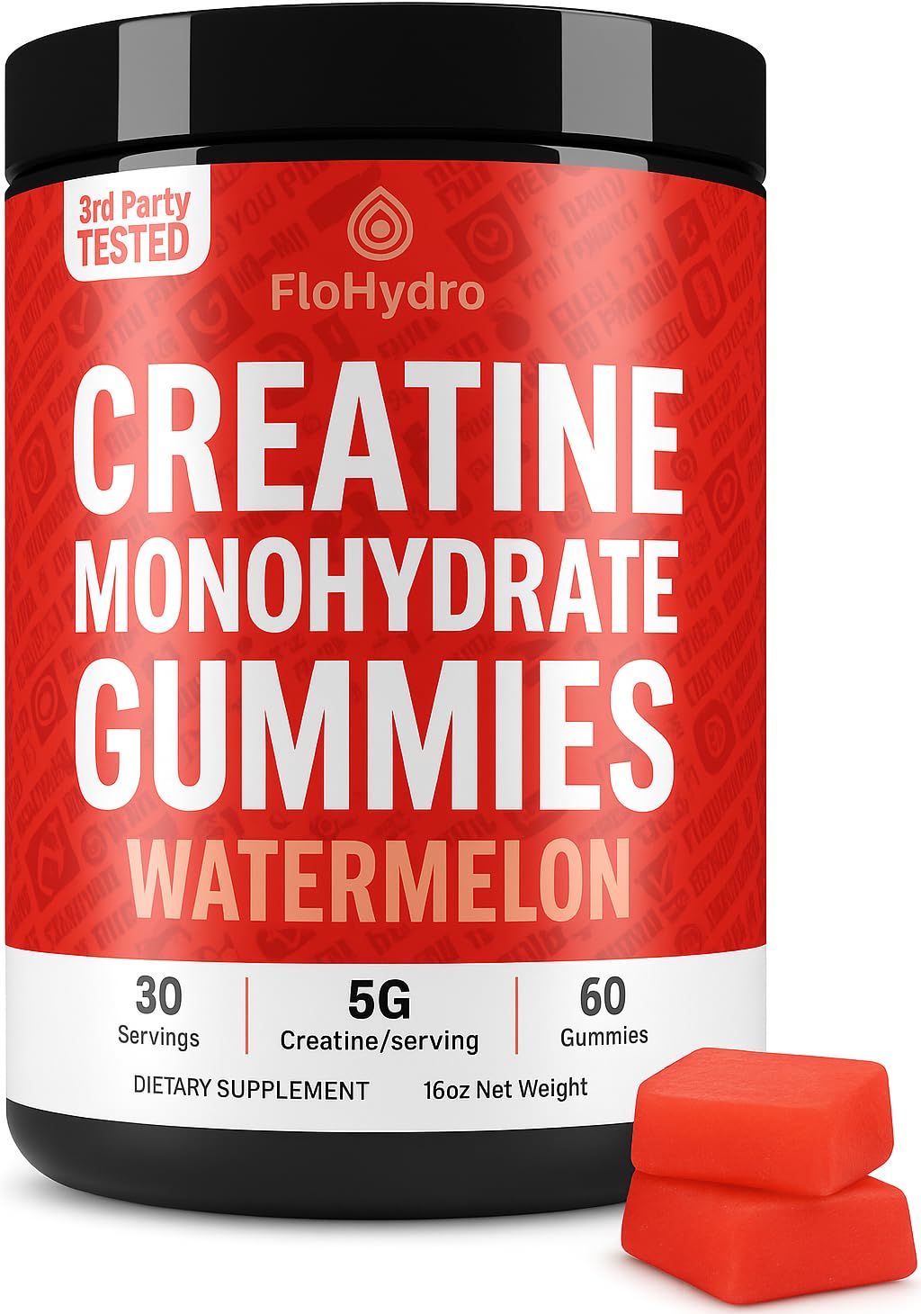 FloHydro Creatine Gummies bottle front view for daily workouts