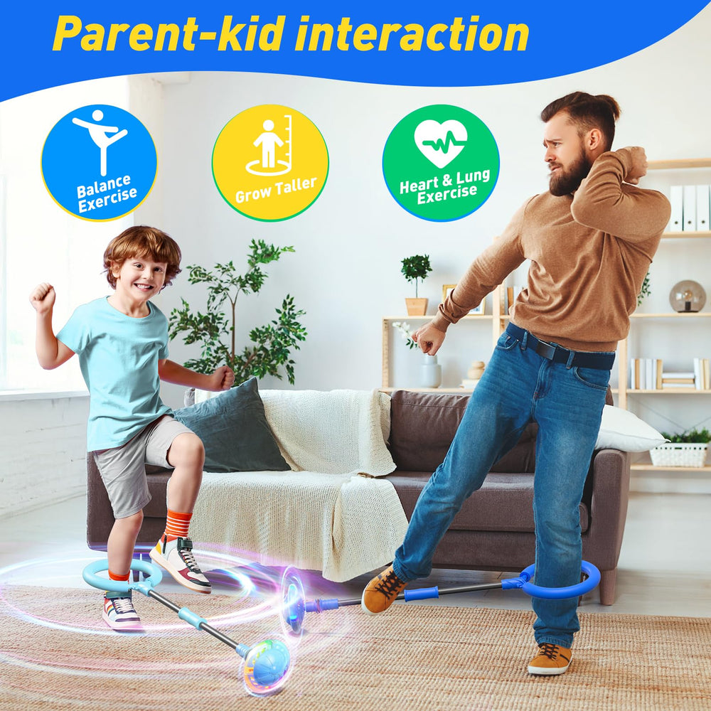 Flooyes skip ball features colorful flash wheel for engaging nighttime play.
