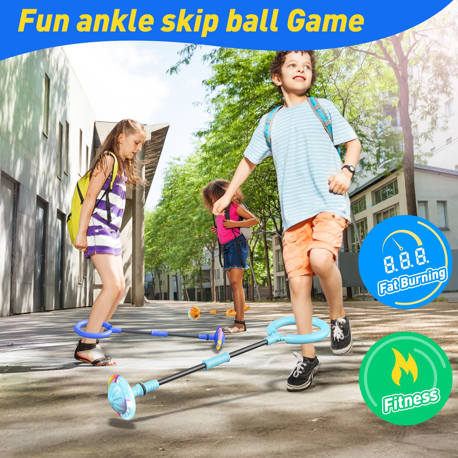 Flooyes skip ball with soft EVA handle ensures comfortable safe play.