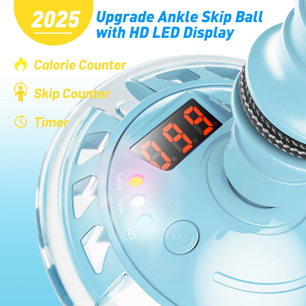 Flooyes skip ball timer and calories display helps track activity during play.