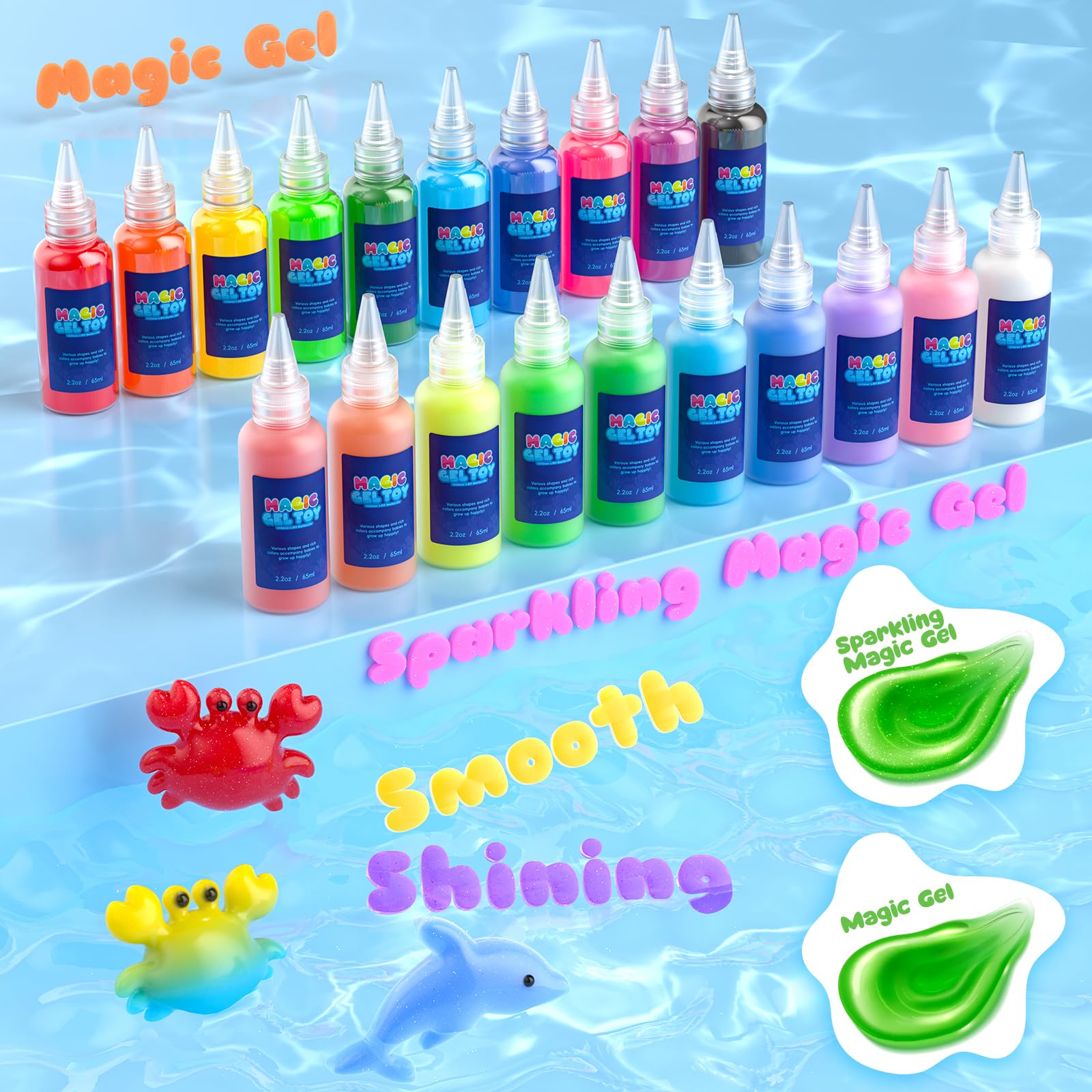 Flooyes sodium carbonate packs for easy solidification of gel toys.