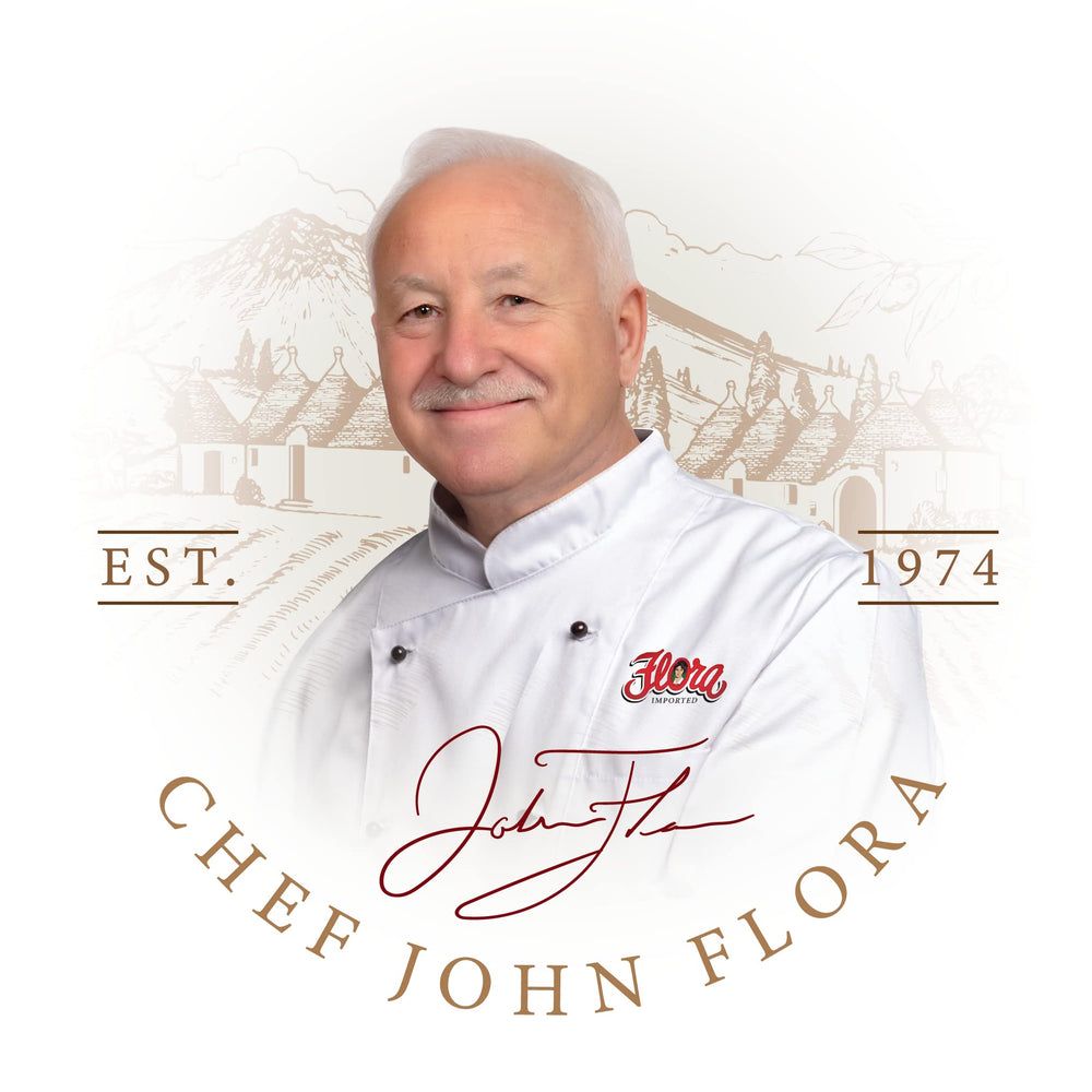 Flora 3 Cheese Shaker pours on pasta for ready Italian flavor.