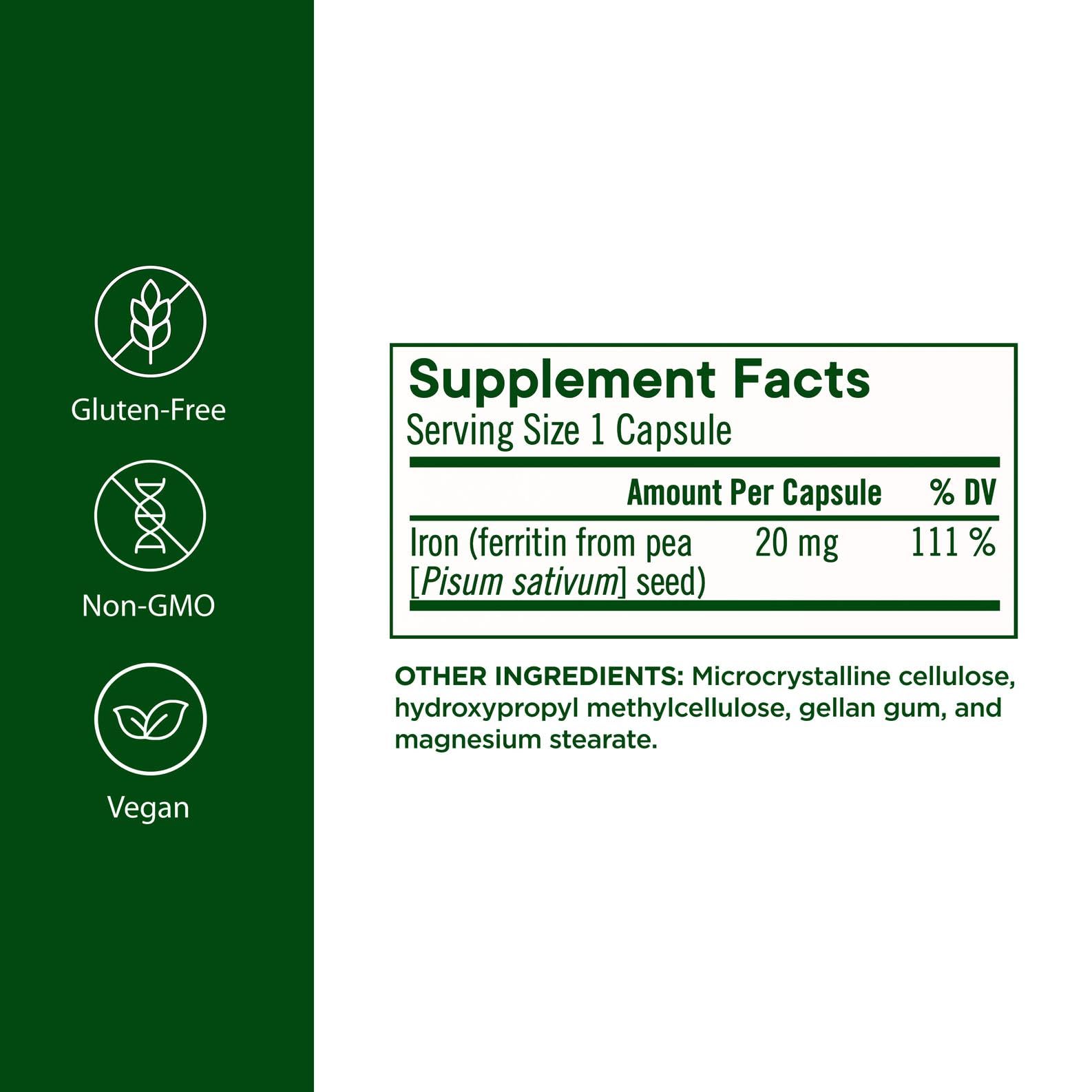 Close-up of Ferritin+ capsules illustrating delayed-release iron for gentler digestion.