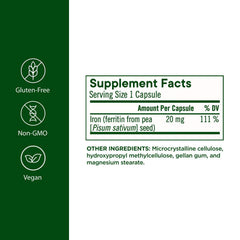 Close-up of Ferritin+ capsules illustrating delayed-release iron for gentler digestion.