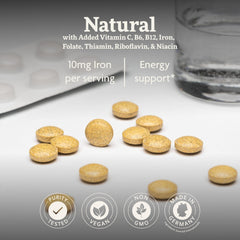Floradix bottle label shows B vitamins and vitamin C for daily energy support