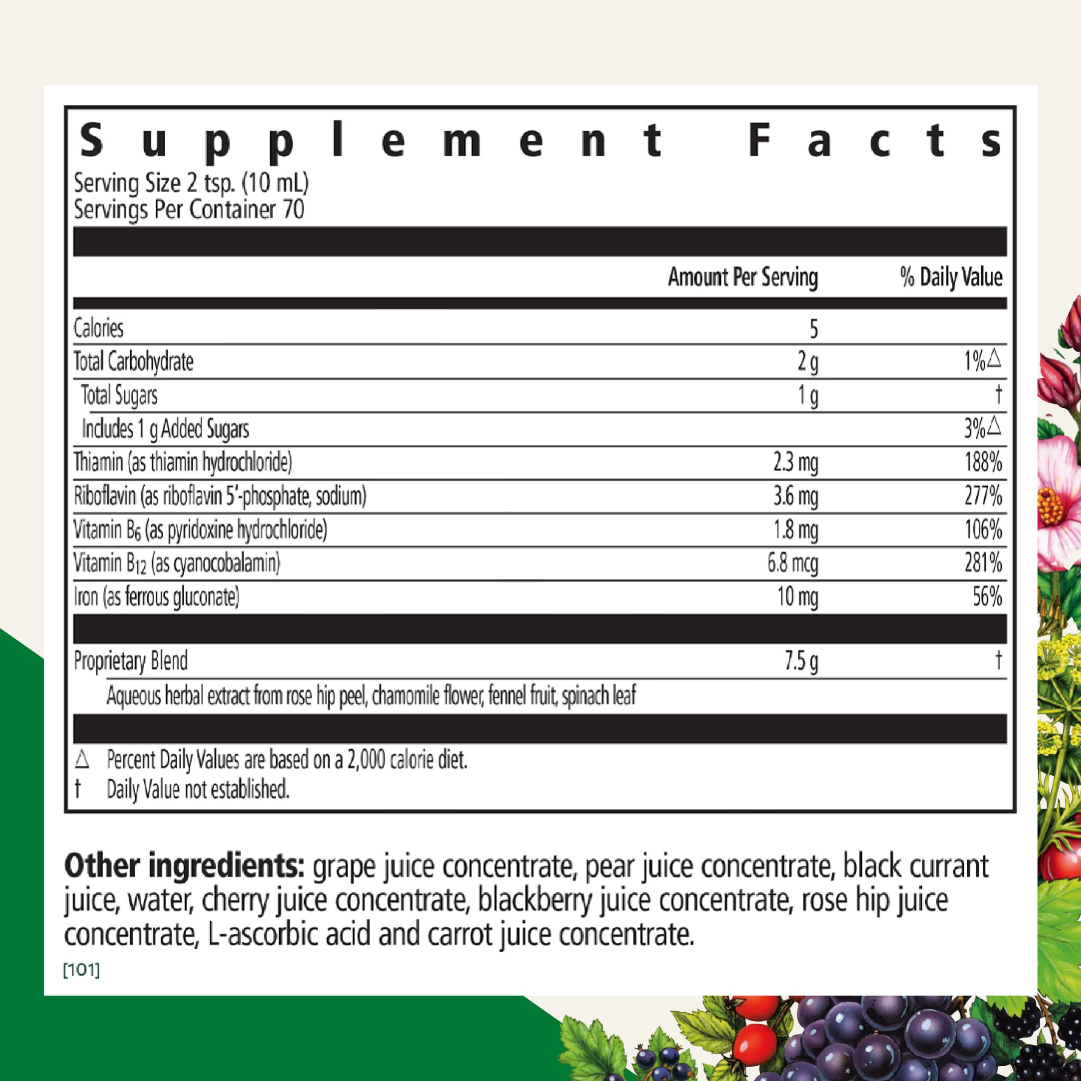 Close-up on Floravital label showing vegan and gluten-free features.