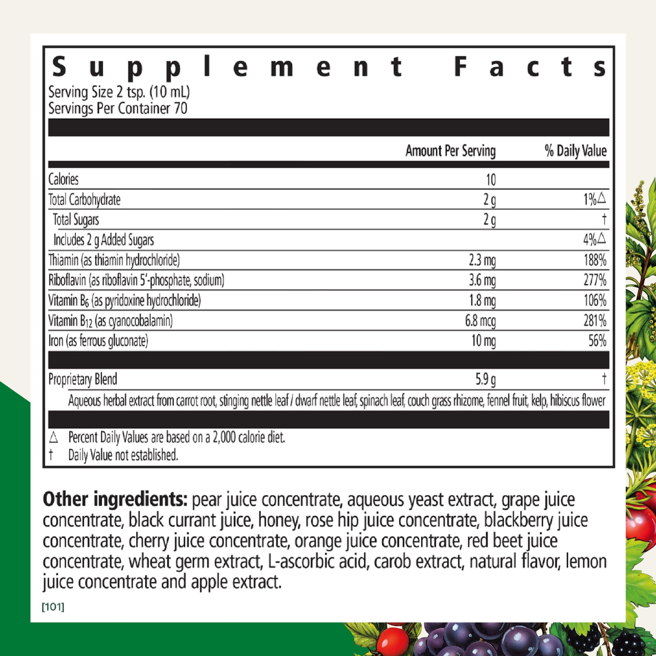 Floradix liquid iron poured into a glass emphasizes convenient daily supplementation.