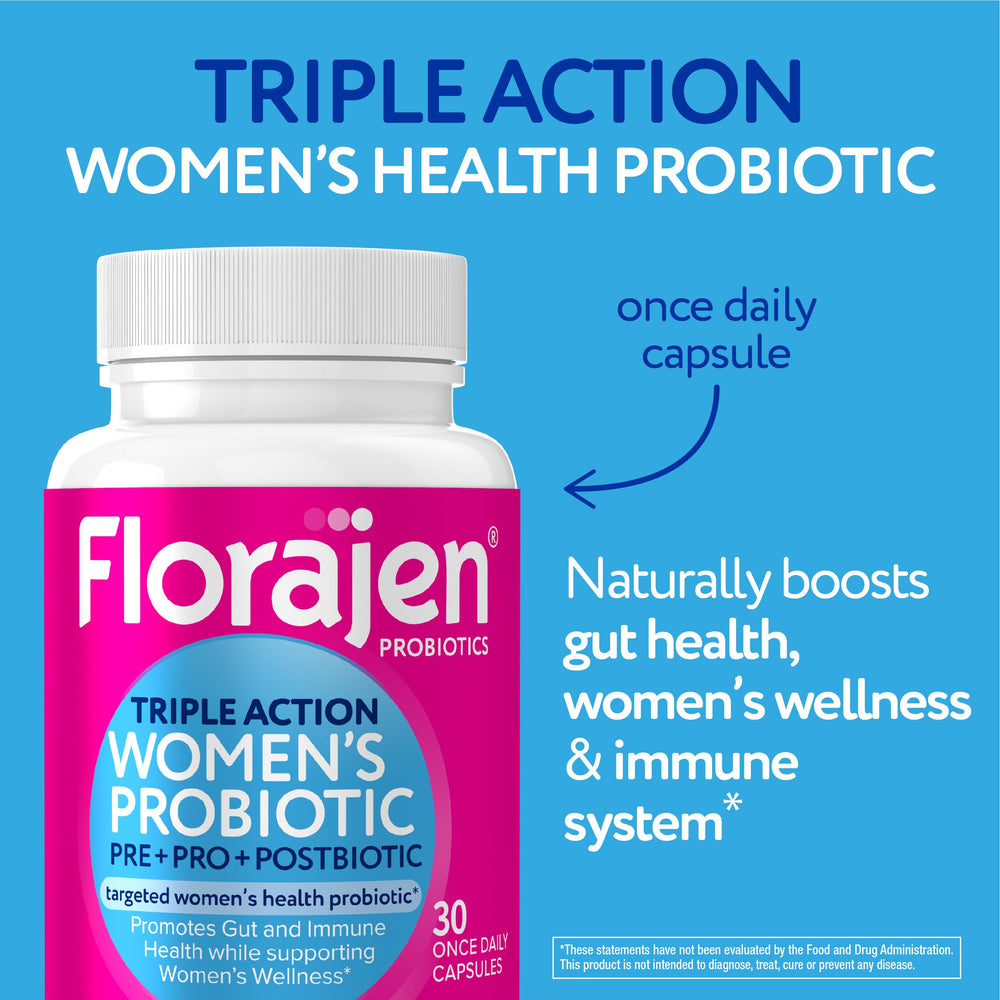 Florajen Women's Complete bottle label highlights triple-action formula