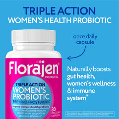 Florajen Women's Complete bottle label highlights triple-action formula