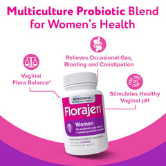 Florajen women's probiotic capsules ready for daily gut balance and vaginal health.
