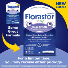 Florastor Baby powder sticks stirred into milk for easy daily gut balance.