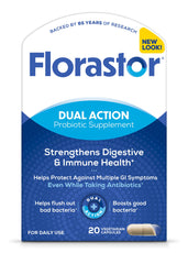Florastor bottle front label for digestive support.