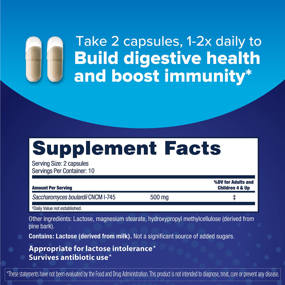 Florastor capsules closeup highlighting the CNCM I-745 strain for gut balance.