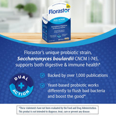 Two Florastor capsules for convenient daily digestive support
