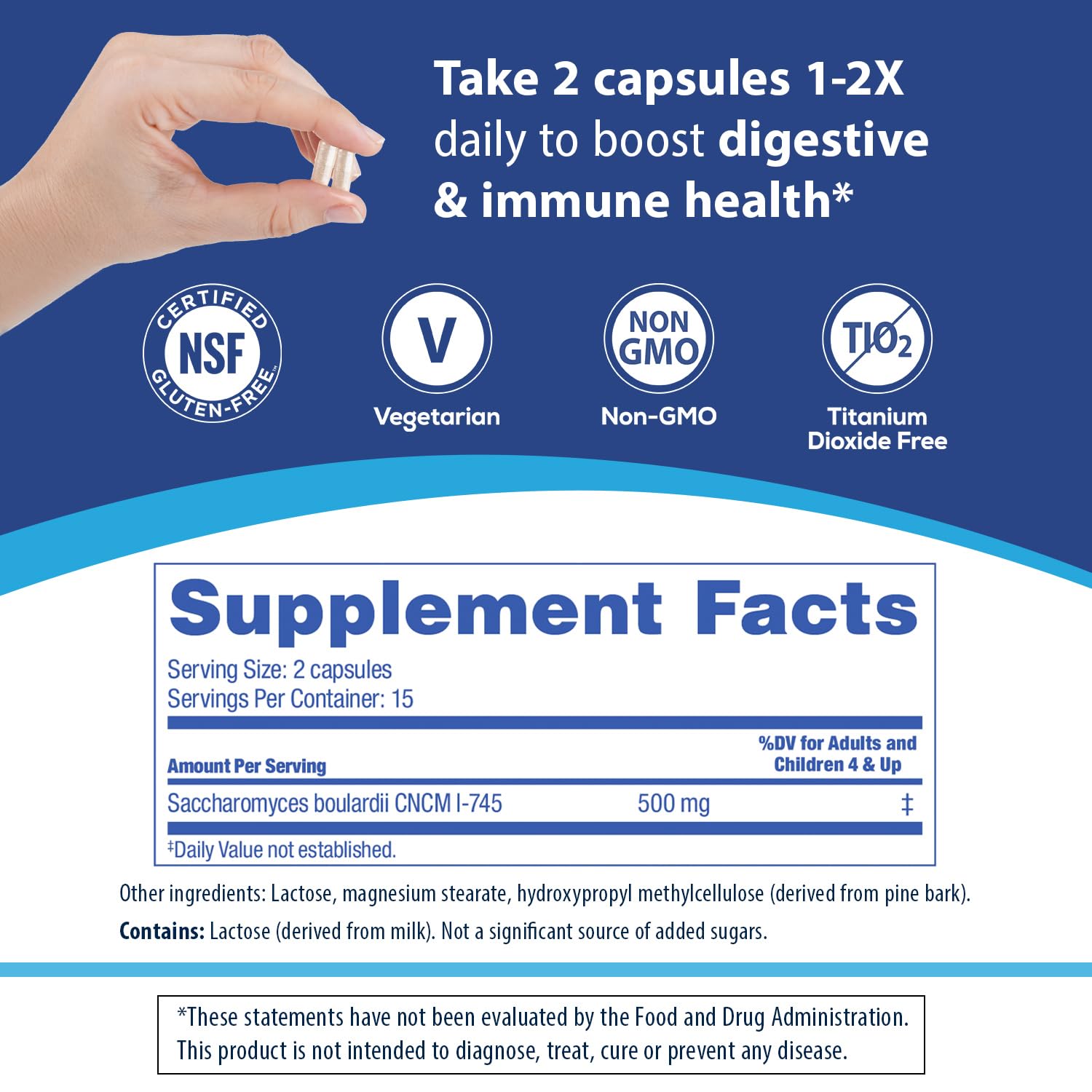 Gluten-free, non-GMO vegetarian Florastor capsules for dietary compatibility
