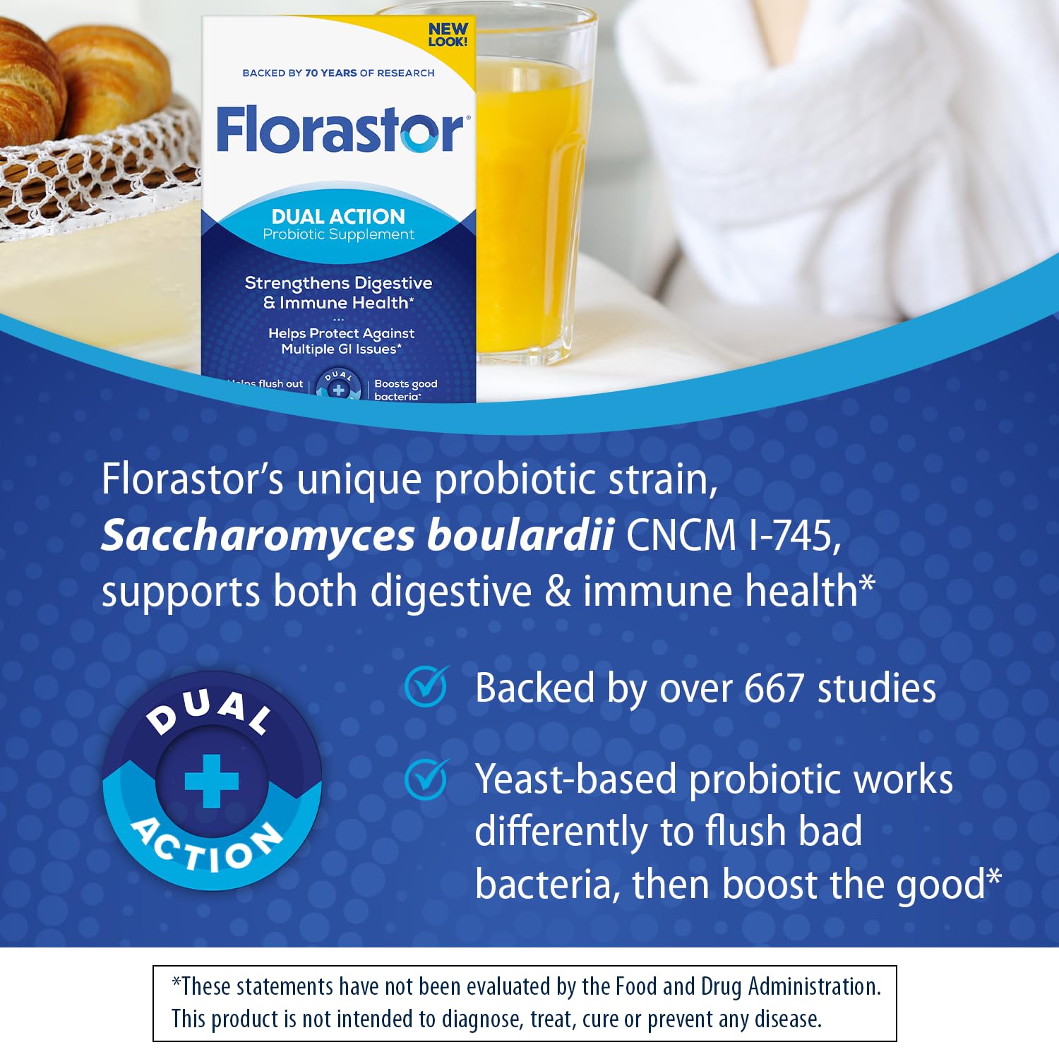Florastor label nutrition details show gluten-free and vegetarian ingredients.