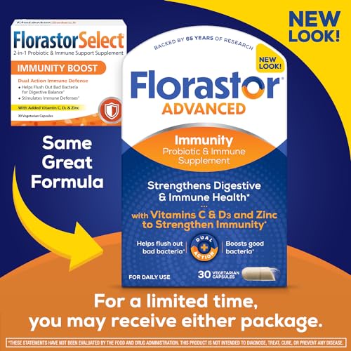 Florastor Select Immunity Boost bottle back highlights CNCM I-745 strain and gut support.