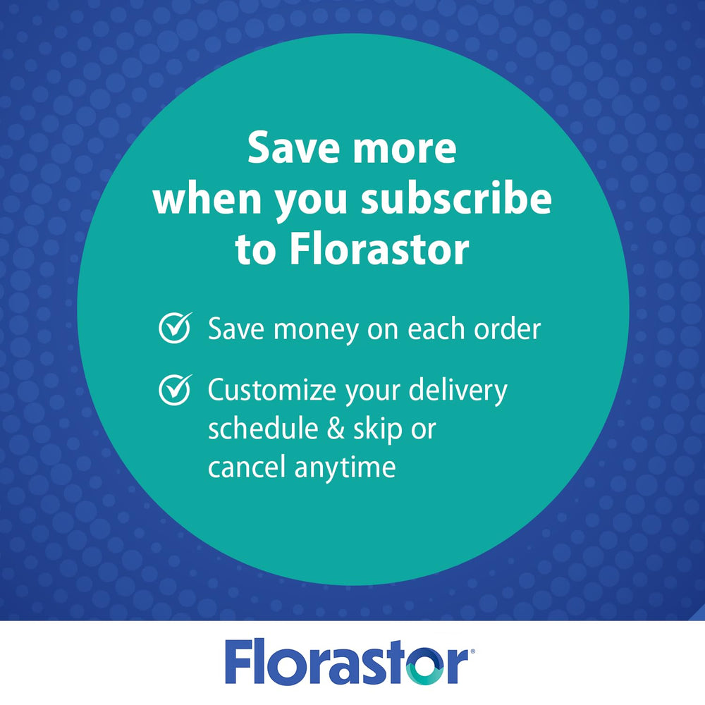 Florastor Select Pro+ foil packaging showing easy two-capsule daily dose