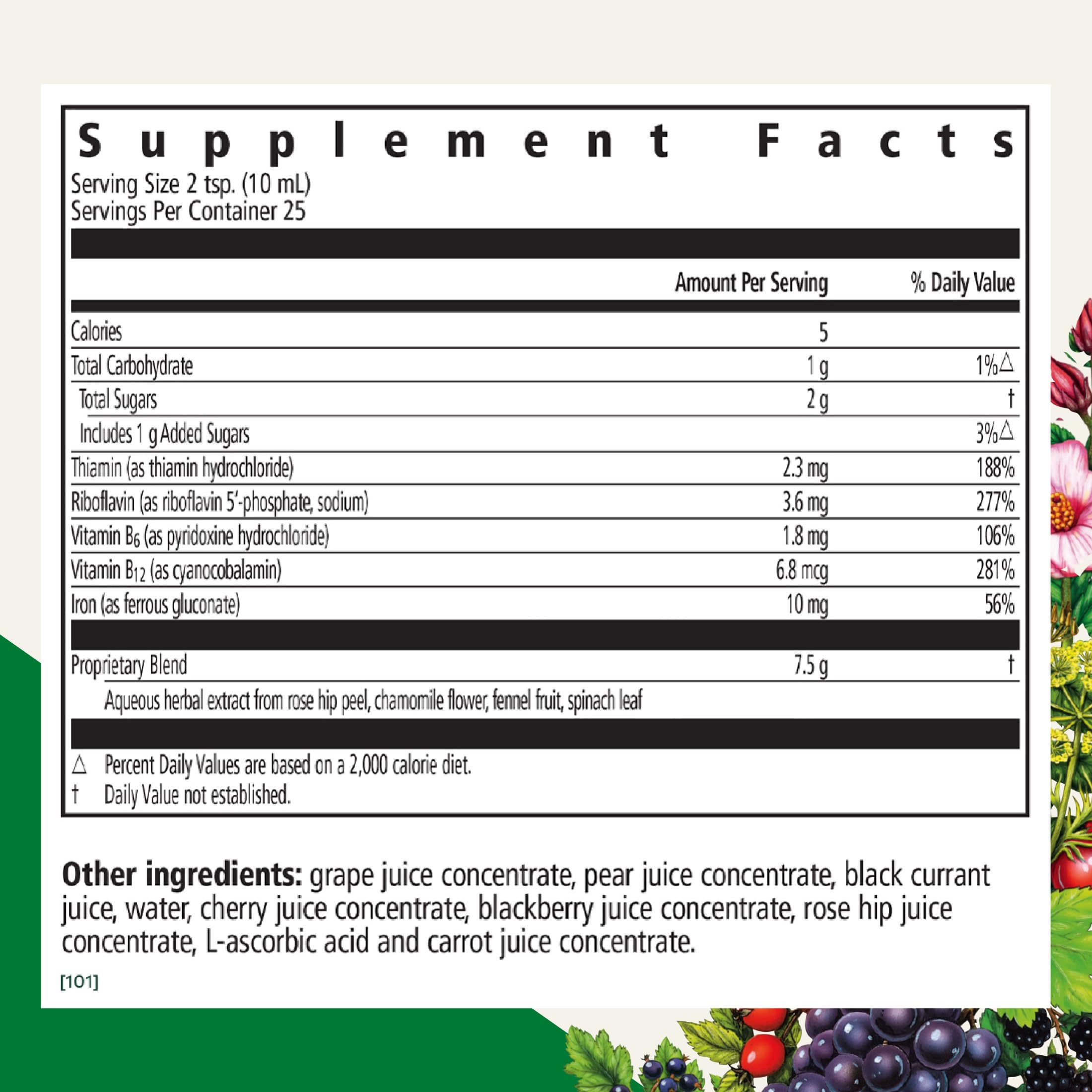 Close-up of Floravital label showing vegan formula
