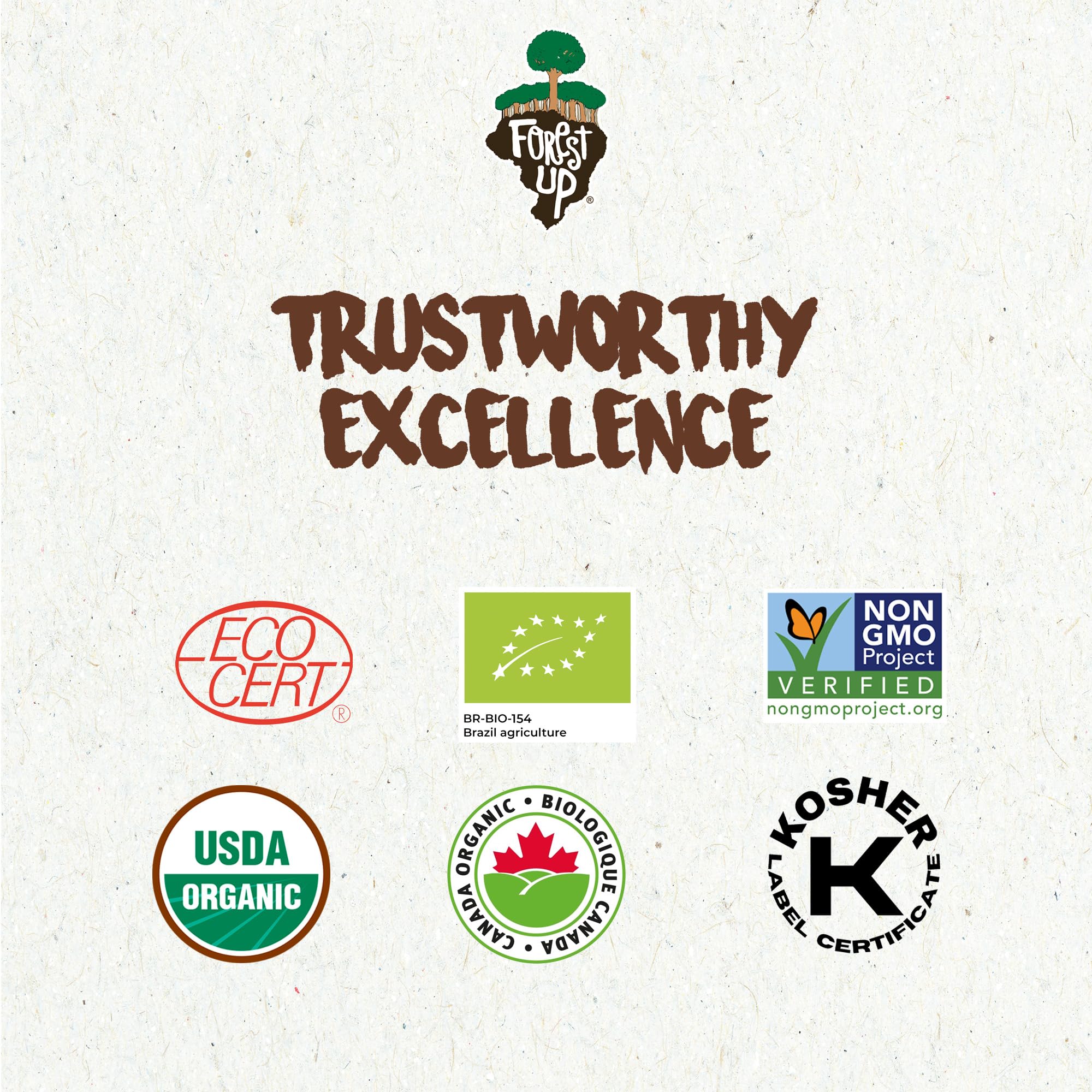 Floresta em Pé Kosher-certified Brazil nuts, vegan and gluten-free quality.