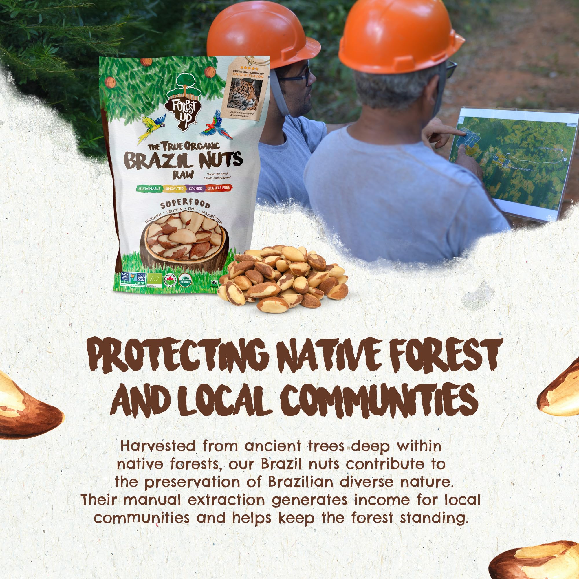 Floresta em Pé Nutrition label for Brazil nuts, rich in minerals.