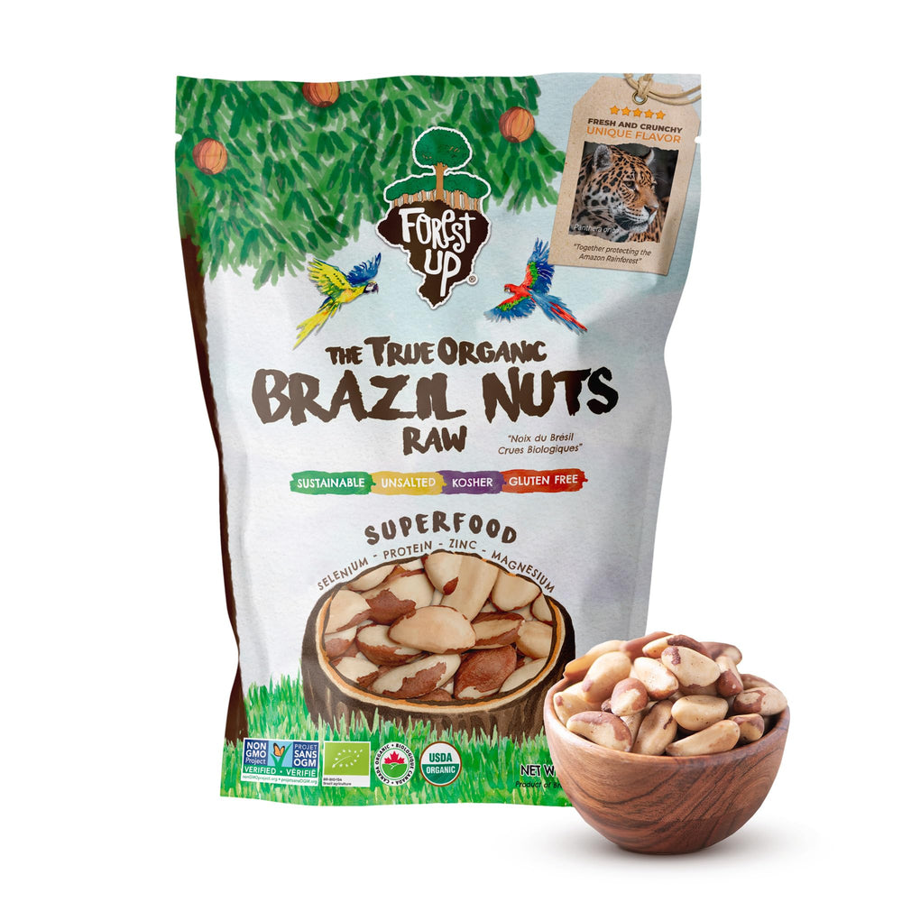 Floresta em Pé Brazil nuts front packaging, fresh and natural snacking option.