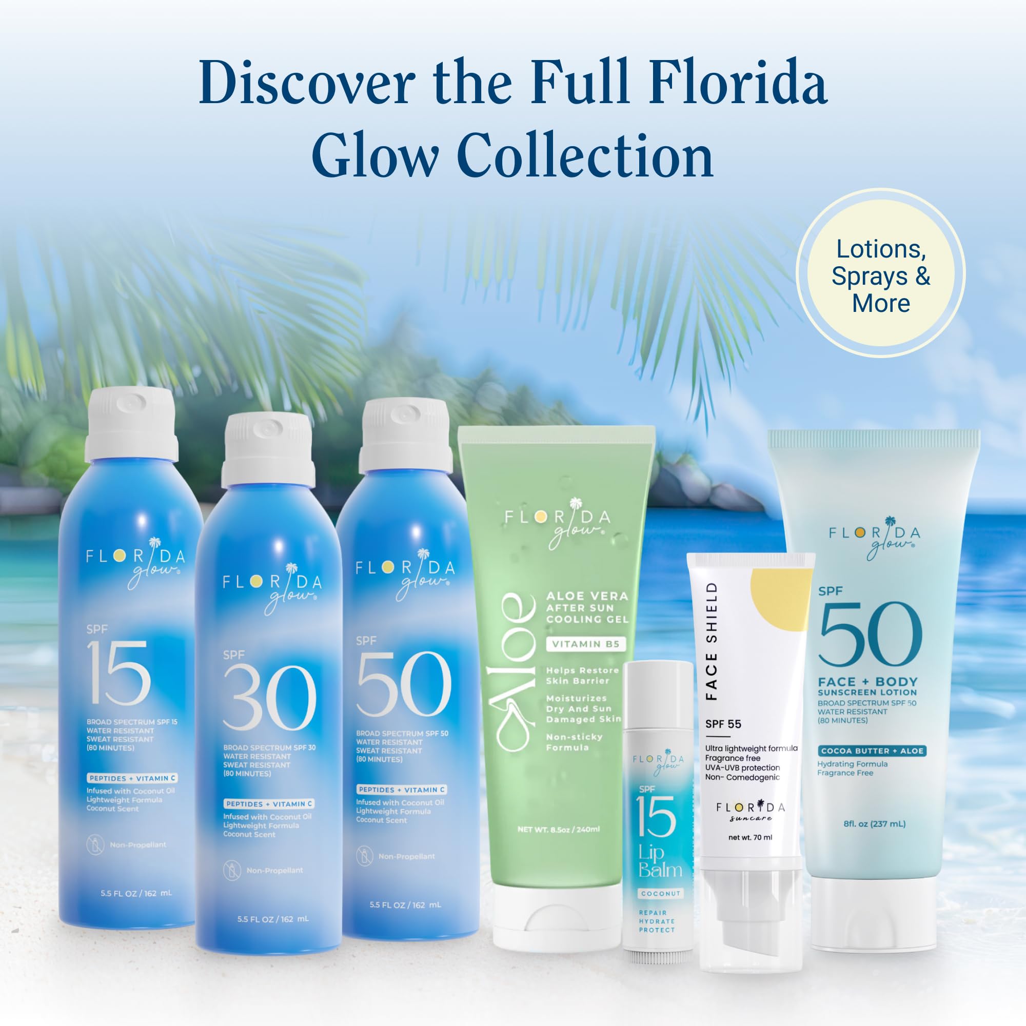 Travel-size Florida Glow spray for on-the-go sun protection.