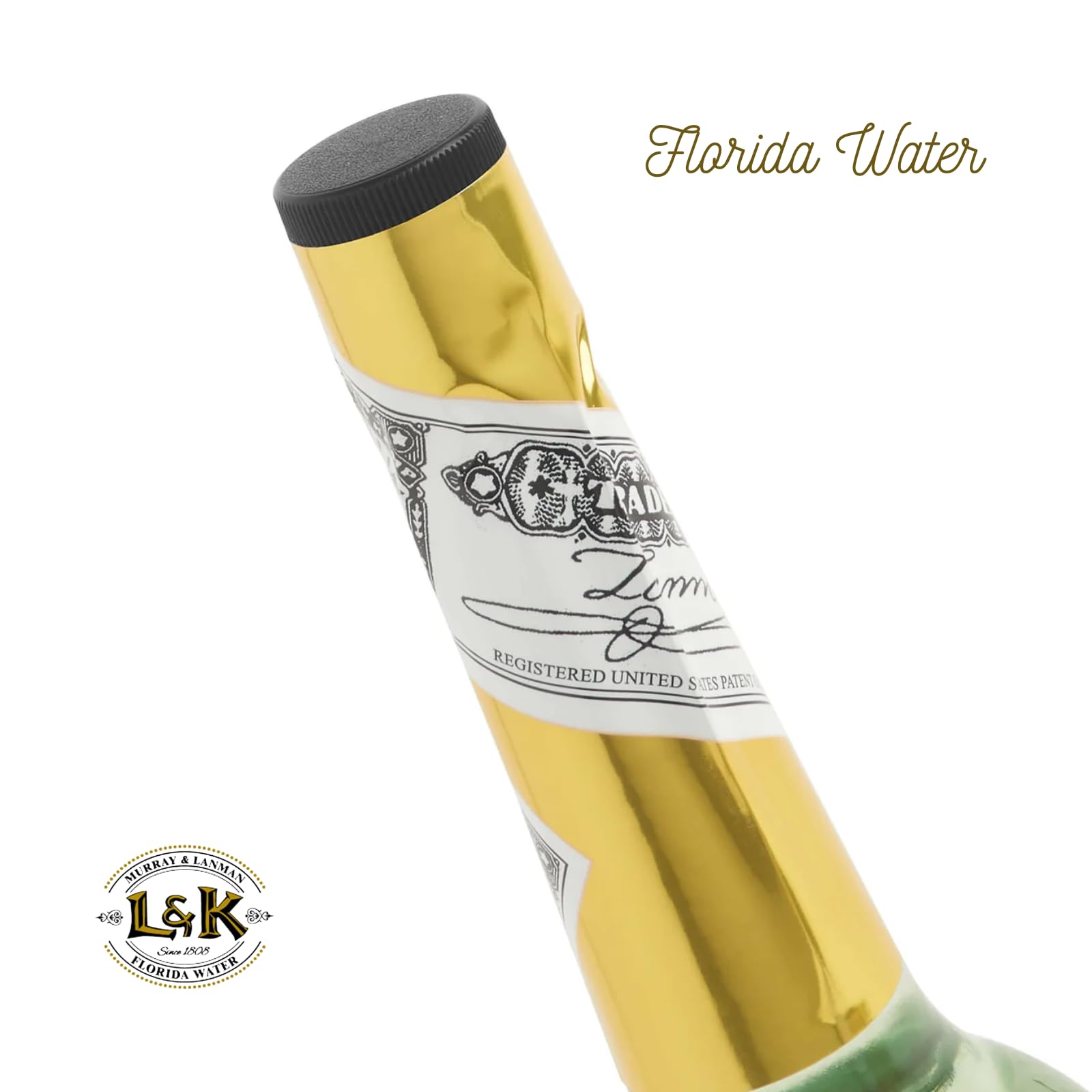 Florida Water aftershave bottle cap focus emphasizes easy handling for a quick spritz.