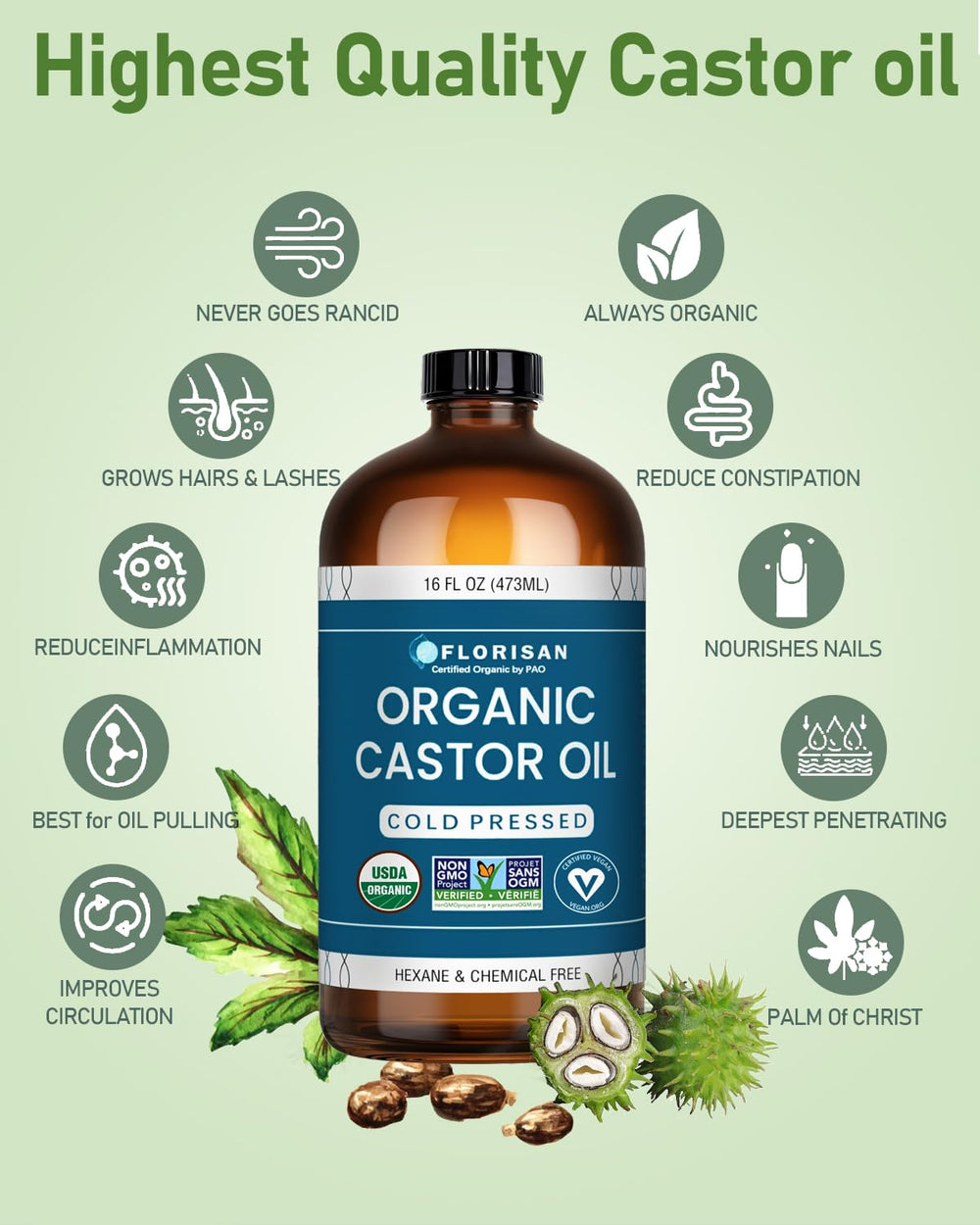 Florisan Castor Oil eyebrows lashes application focus nourishing brows.