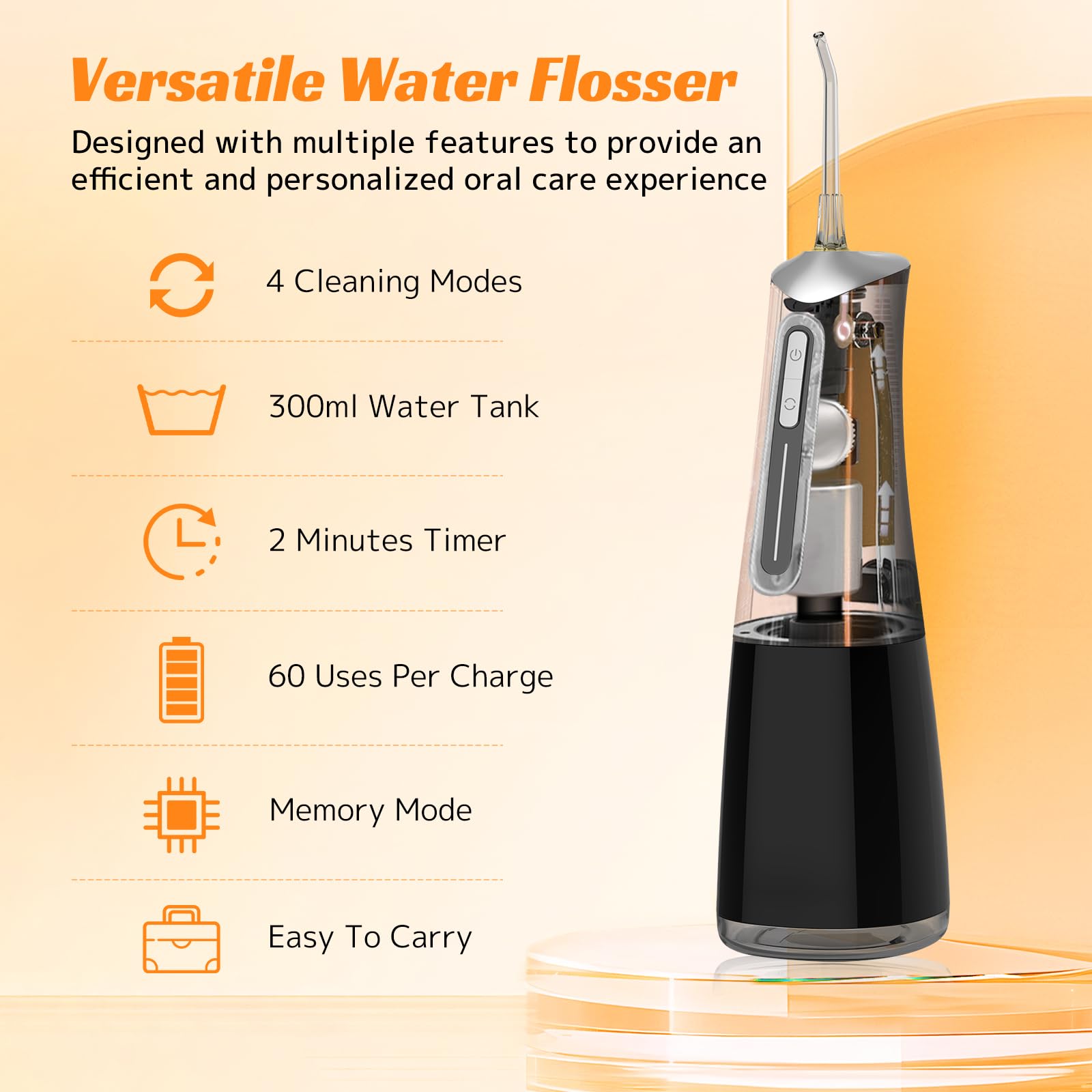 FlossJet detachable 300ml tank for convenient filling and cleaning.