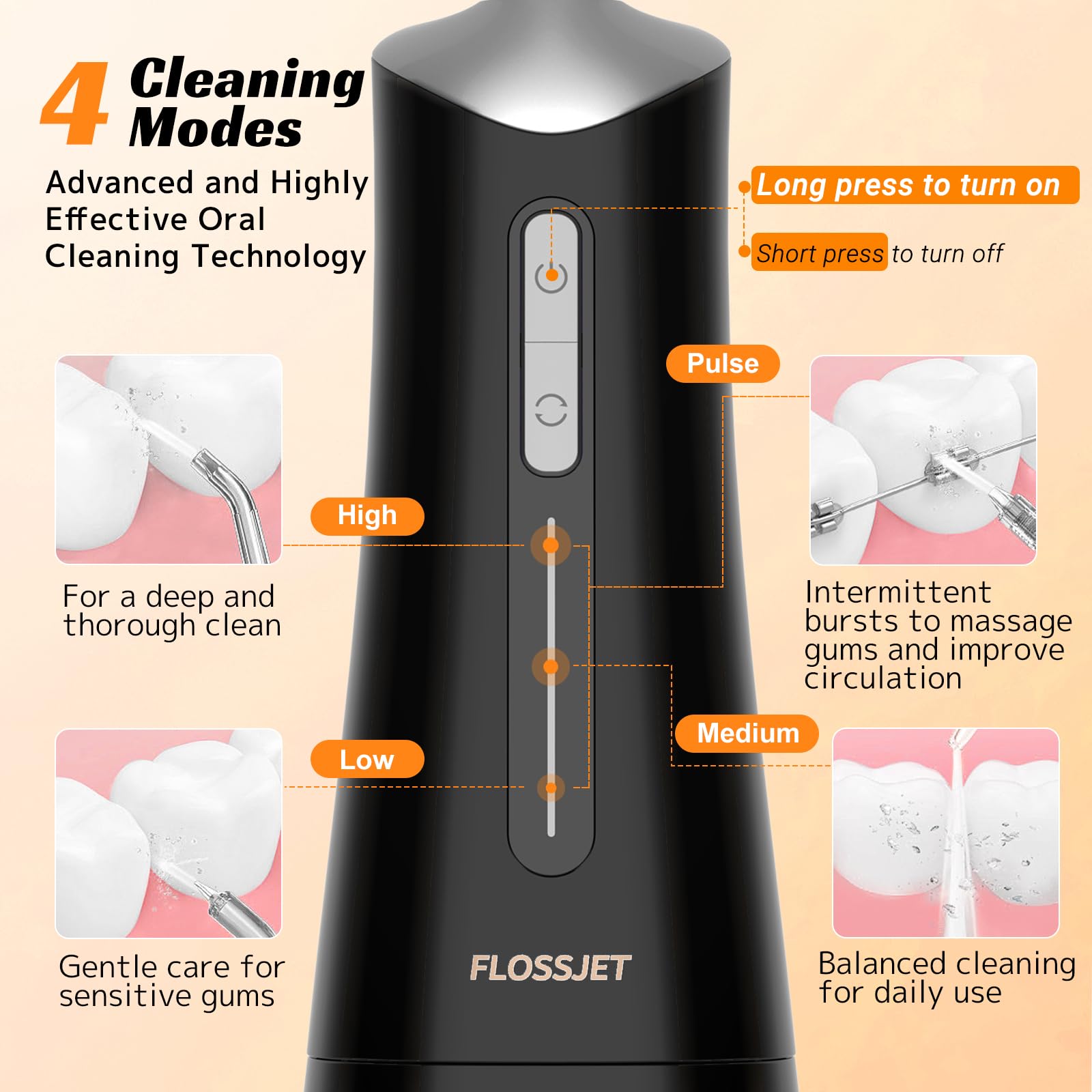 FlossJet IPX7 waterproof design allows shower use and easy rinsing.
