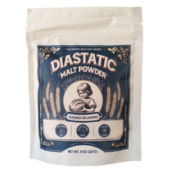 Flourish Millworks Diastatic Malt Powder bottle for natural rise and browning.