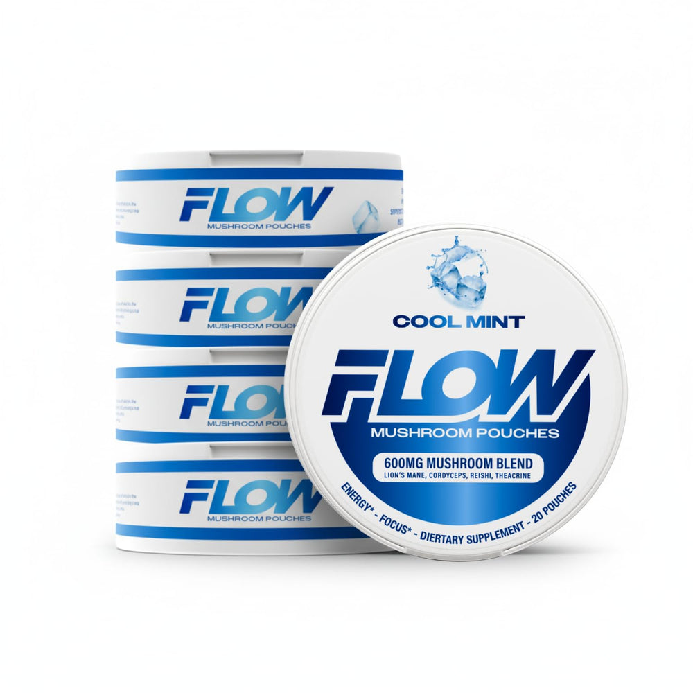Flow Pouches Mushroom Nootropic cool mint pouch for focused work without caffeine.
