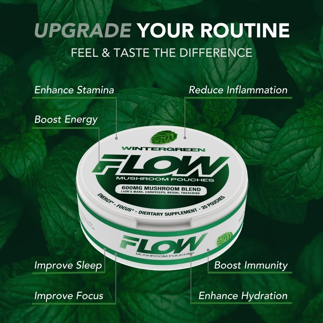 Flow Pouches Mushroom Nootropic pouch in hand for everyday use