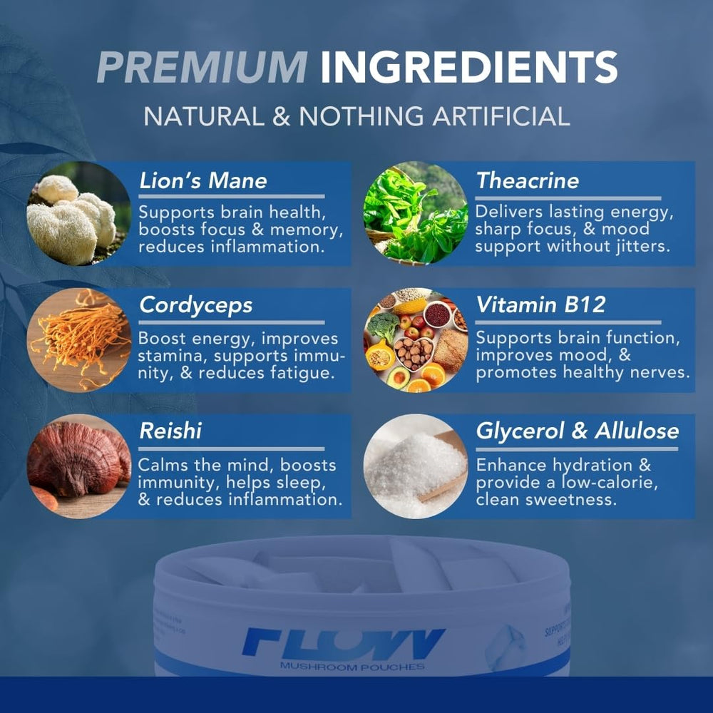 Flow Pouches variety pack display for nicotine-free alternatives.