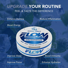 Flow Pouches pack shot highlighting zero caffeine and sugar.