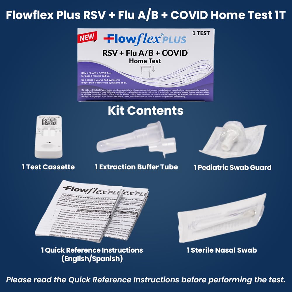 Flowflex Plus family-friendly design shows use by ages 14+ with caregiver help.