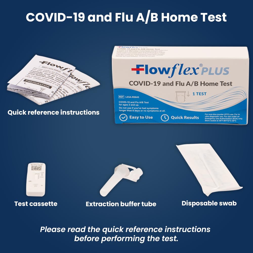 Flowflex Plus packaging box and instructions for clear use