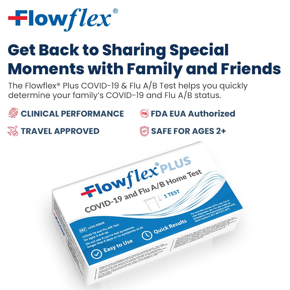 Flowflex Plus test components include nasal swab, buffer tube, and cassette for reliable use