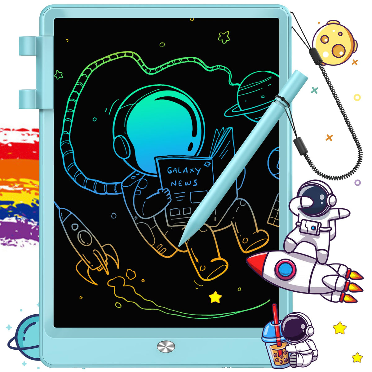 FLUESTON LCD writing tablet front view, compact kid-friendly design for mess-free drawing